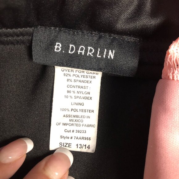 B Darlin Skater Dress Pink Lace Black Size 13-14 Long Sleeve Mock Neck Retro - Picture 5 of 7